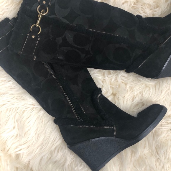 PRICE DROP Coach Wedge Suede & Shearling Boots - Picture 1 of 10